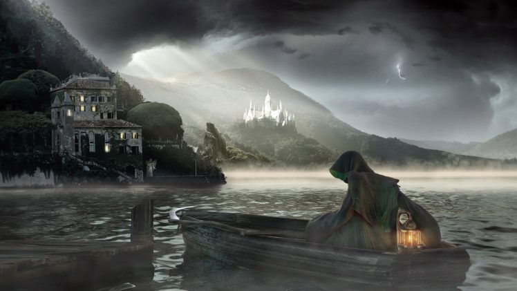 water, Fantasy, Clouds, Landscapes, Ships HD Wallpaper Desktop Background