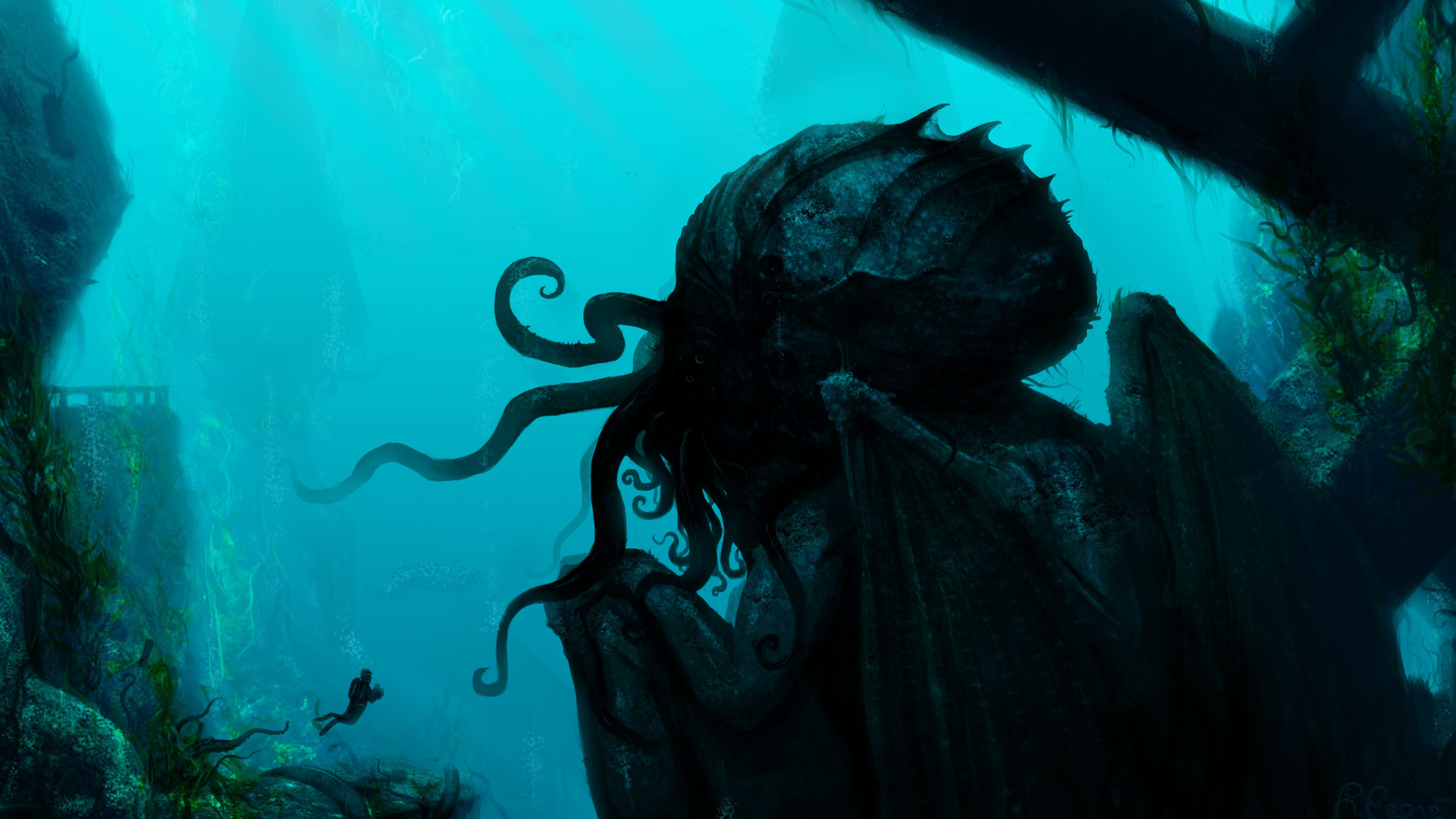 cthulhu, Fantasy, Art, Artwork, Underwater Wallpaper