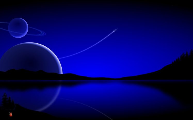 water, Stars, Planets, Rings, Spaceships, Vehicles, Evergreen, Reflections, Blue, Skies HD Wallpaper Desktop Background
