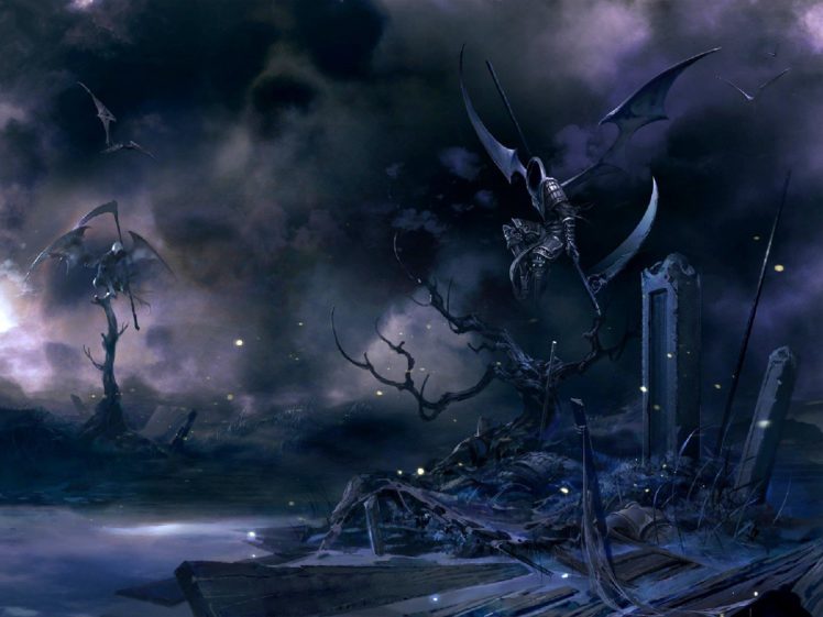 wings, Dark, Scythe, Weapons, Fantasy, Art, Grim, Reapers HD Wallpaper Desktop Background