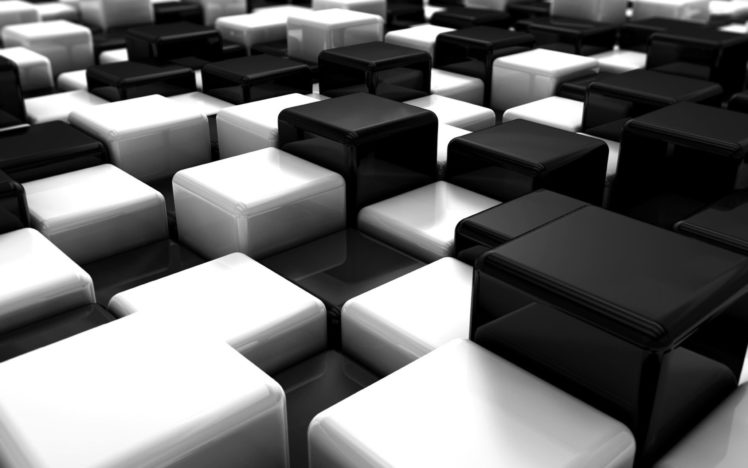 abstract, Black, And, White, Blocks, Cubes, Digital, Art HD Wallpaper Desktop Background