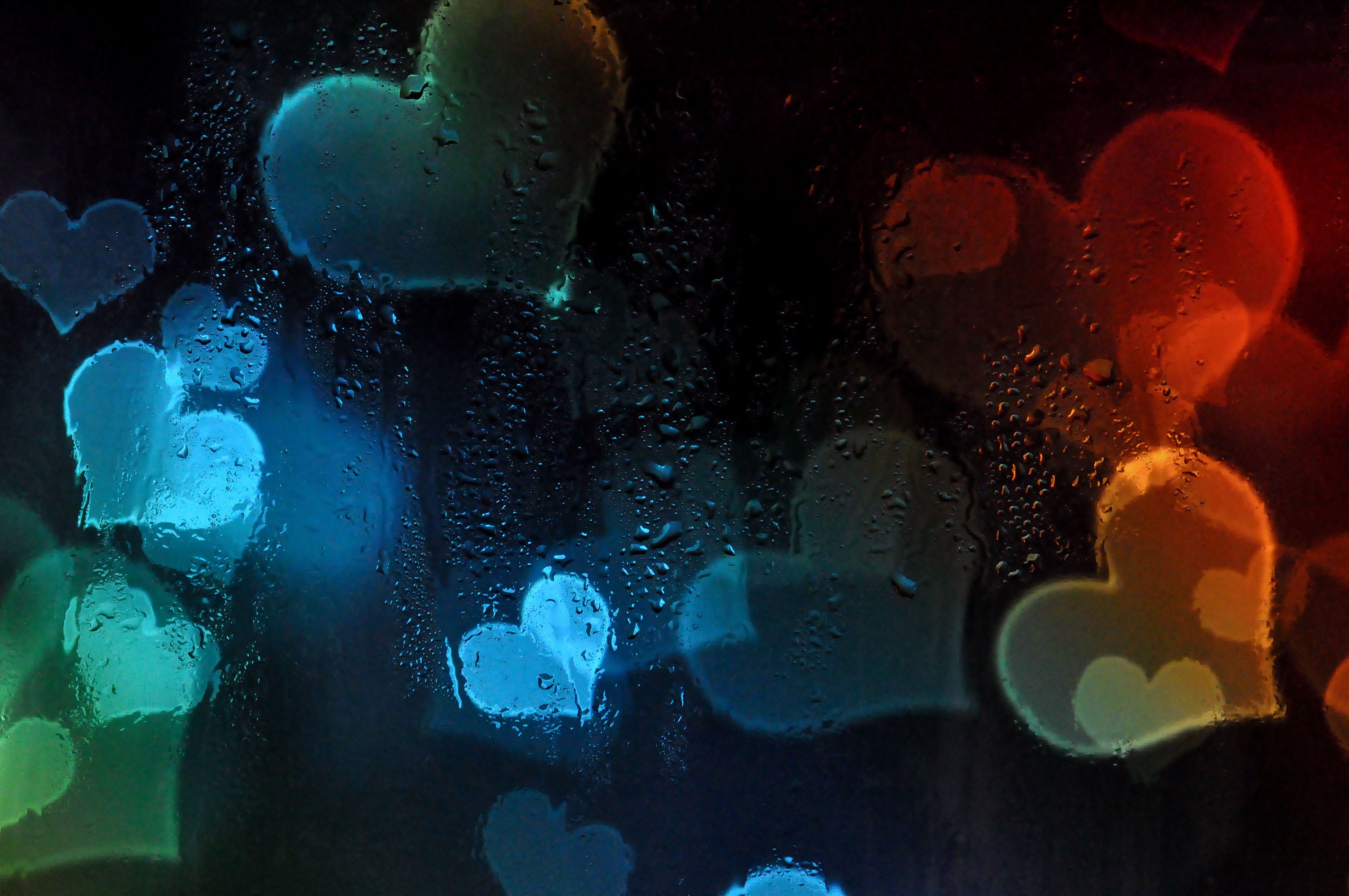 heart, Glass, Drops, Bokeh, Mood Wallpaper