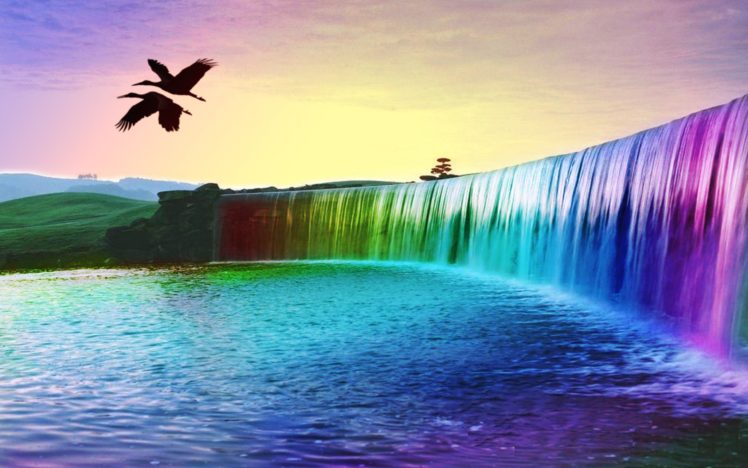 rainbow, Waterfalls HD Wallpaper Desktop Background