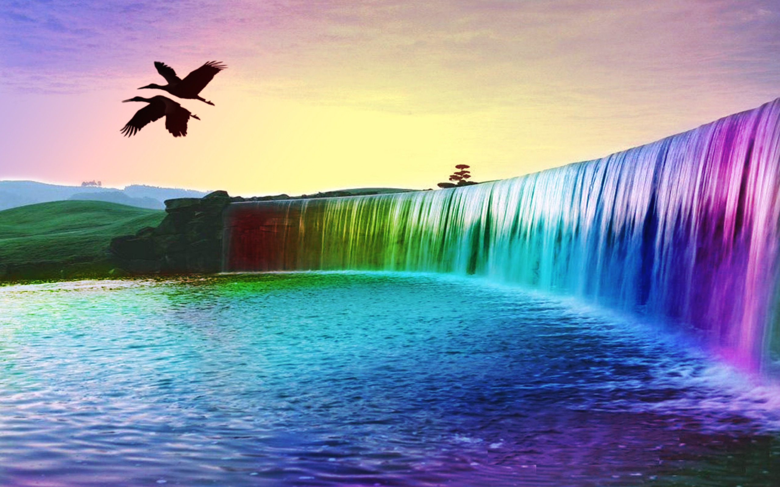 rainbow, Waterfalls Wallpaper