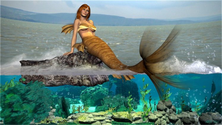 women, Water, Long, Hair, Mermaids, 3d, Girls HD Wallpaper Desktop Background