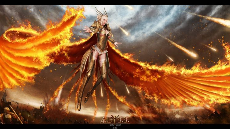 women, Flames, Wings, Fire, Fantasy, Art, Battles, Warriors HD Wallpaper Desktop Background