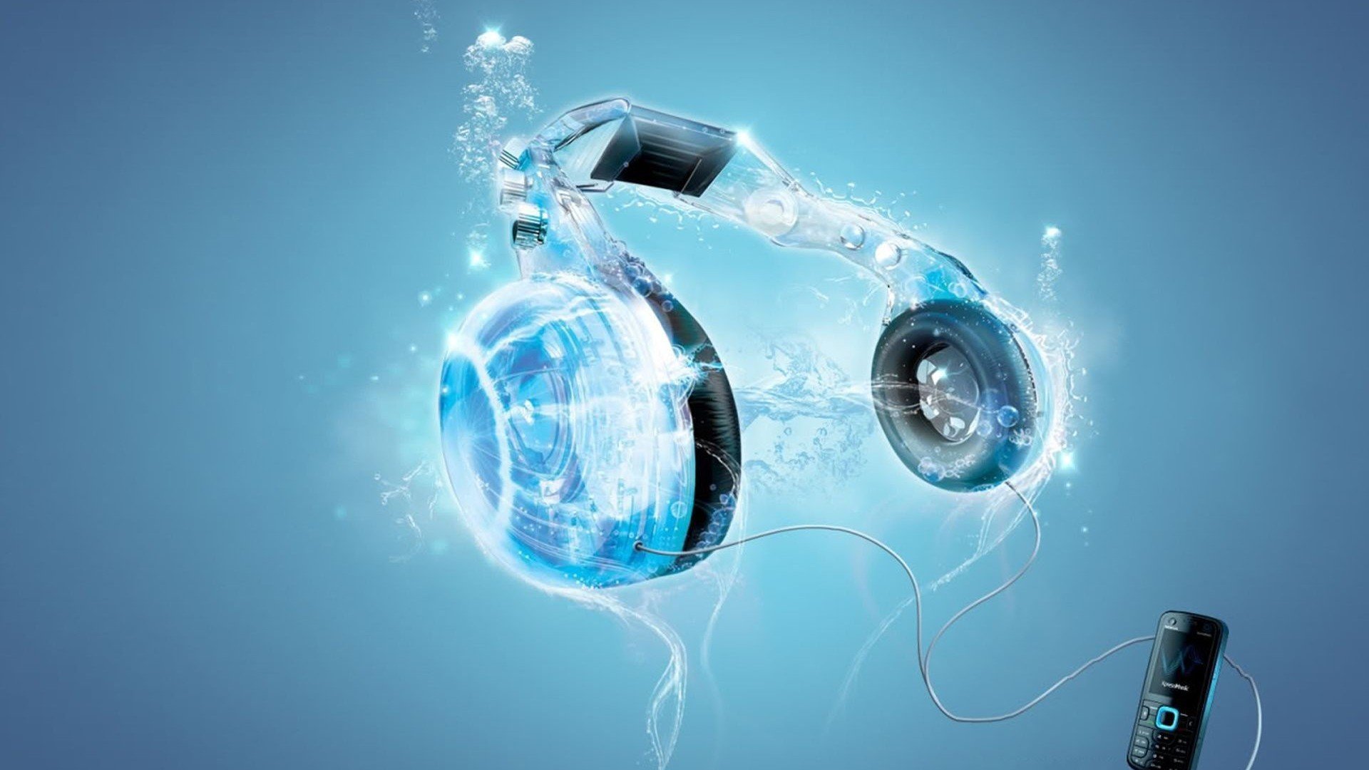 headphones, Blue, Music, 3d, Art Wallpaper