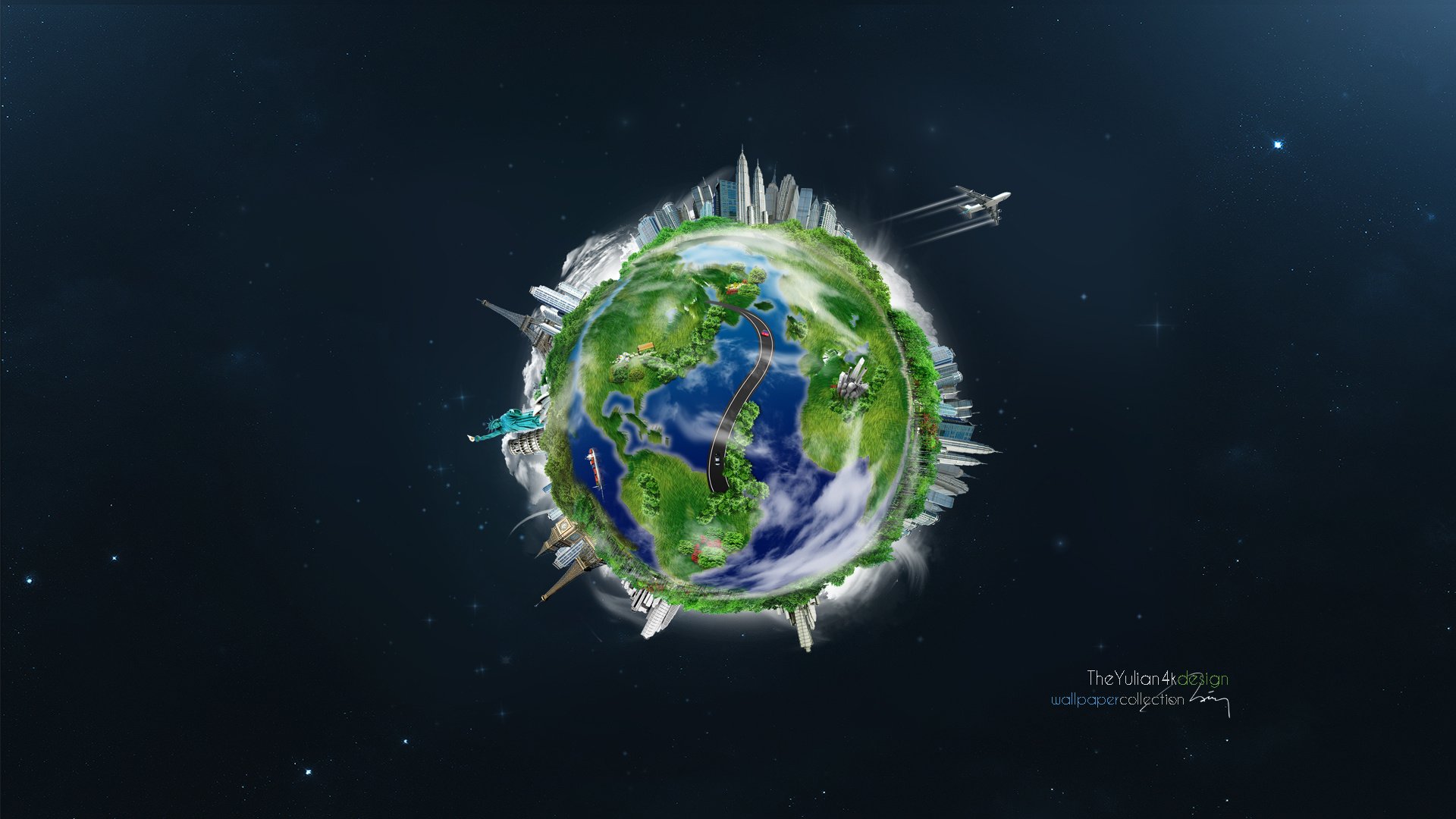 earth, Planet, Planet, Airplane, City, Space Wallpaper