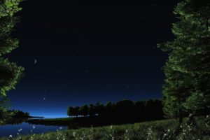 night, Stars, Lake, Sky, Nature