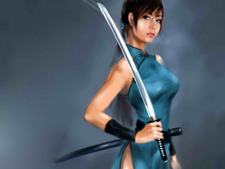 blue, Katana, Fantasy, Art, Girls, With, Swords, Swords, Chinese, Clothes HD Wallpaper Desktop Background