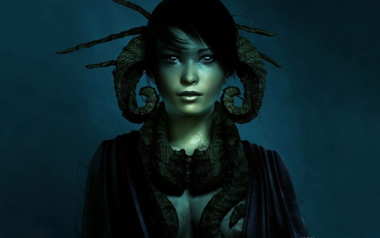 blue, Horns, Fantasy, Art HD Wallpaper Desktop Background