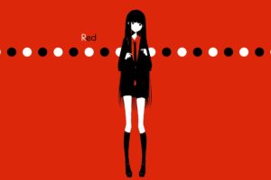 text, Tie, Skirts, Circles, Long, Hair, Shoes, Shirts, Selective, Coloring, Simple, Background, Anime, Girls, Red, Background, Black, Clothes, Original, Characters, Knee, Socks, Haru