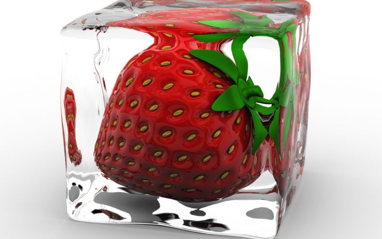 food, Fruit, Ice, Cube, Strawberry, Cg, Digital, Art HD Wallpaper Desktop Background