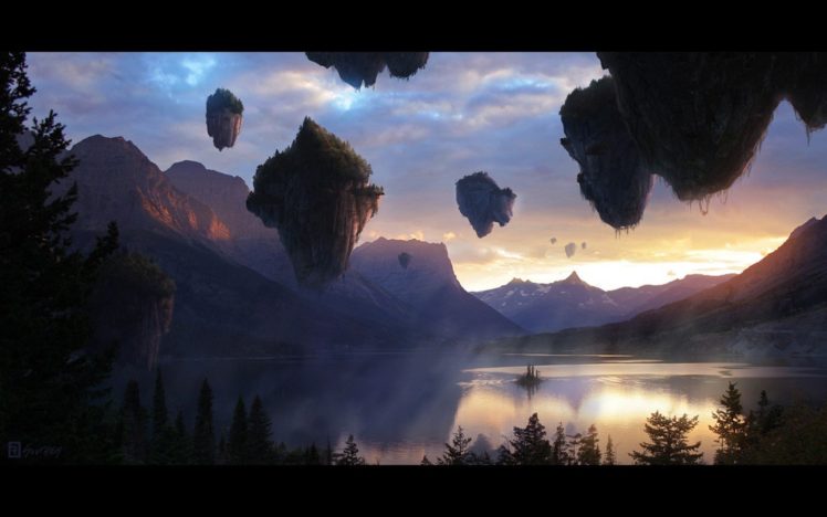 mountains, Mist, Fantasy, Art, Lakes, Floating, Islands, Reid, Southen HD Wallpaper Desktop Background