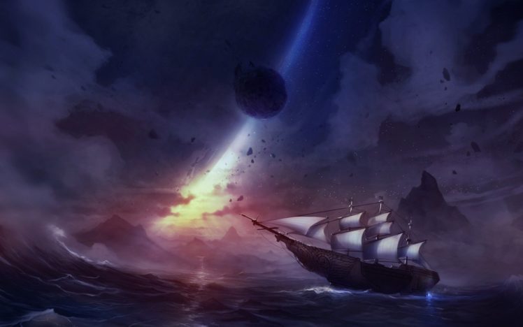 planets, Ships, Artwork, Fan, Art, Sea HD Wallpaper Desktop Background