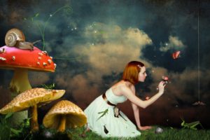 women, Redheads, Mushrooms, Fantasy, Art, Snails, Spiders, Ladybirds