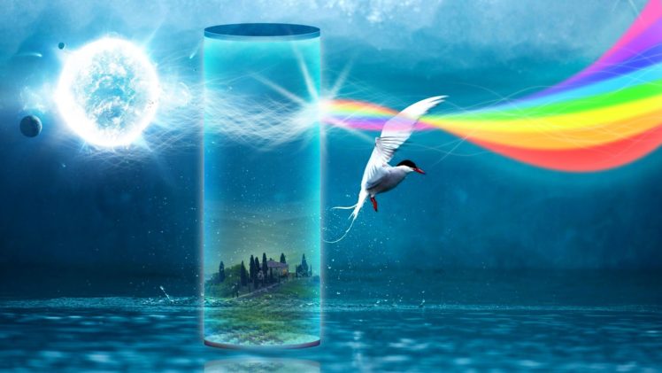 ocean, Dispersion, Bird, Light, Psychedelic, Fantasy HD Wallpaper Desktop Background