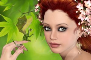 dragon, Glance, Face, Redhead, Girl, 3d, Graphics, Girls, Fantasy