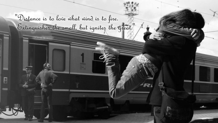 love, Quotes, Trains, Couple, Grayscale, Vehicles, Hugging HD Wallpaper Desktop Background