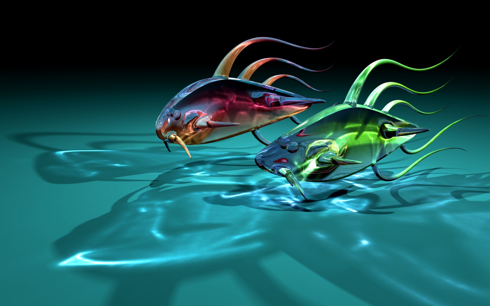 art, Fish, Goldfish, Two, Glass, Transparent, Shadow, Fishes Wallpaper