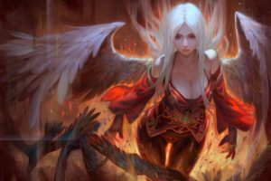 angel, Fire, Wings, Fantasy, Girls, Dark, Demon, Original