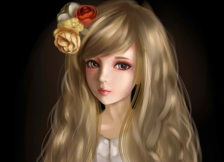 art, Girl, Hair, Flowers, Fac HD Wallpaper Desktop Background
