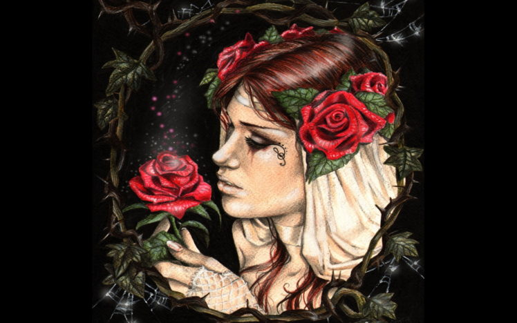 victoria, Frances, Gothic, Art, Fantasy, Women, Females, Roses, Mood HD Wallpaper Desktop Background