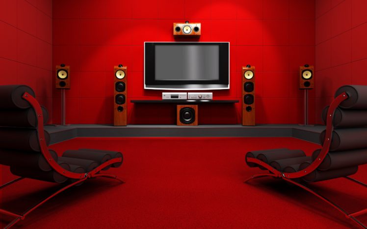 red, Room, With, Home, Cinema HD Wallpaper Desktop Background