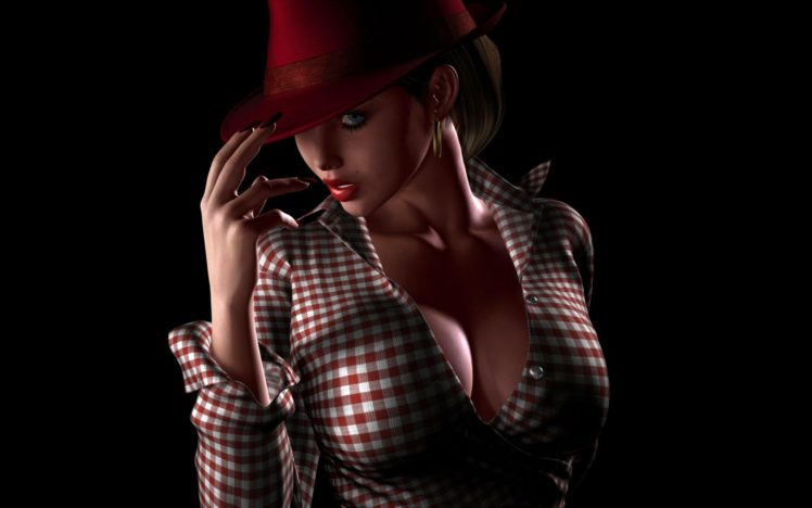 girl, 3d,  , Cap, Red, Beauty HD Wallpaper Desktop Background