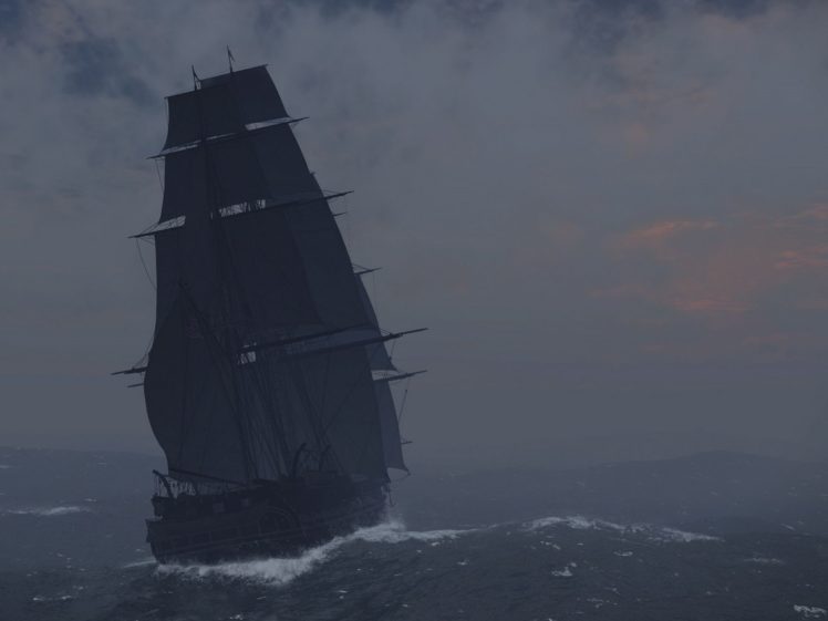 fantasy, Ship, Ocean, Sunset HD Wallpaper Desktop Background