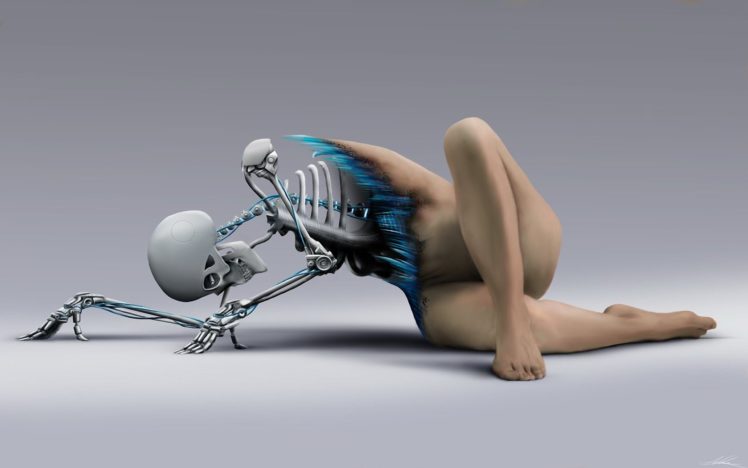 merges,  , Woman, Skeleton, Robot HD Wallpaper Desktop Background