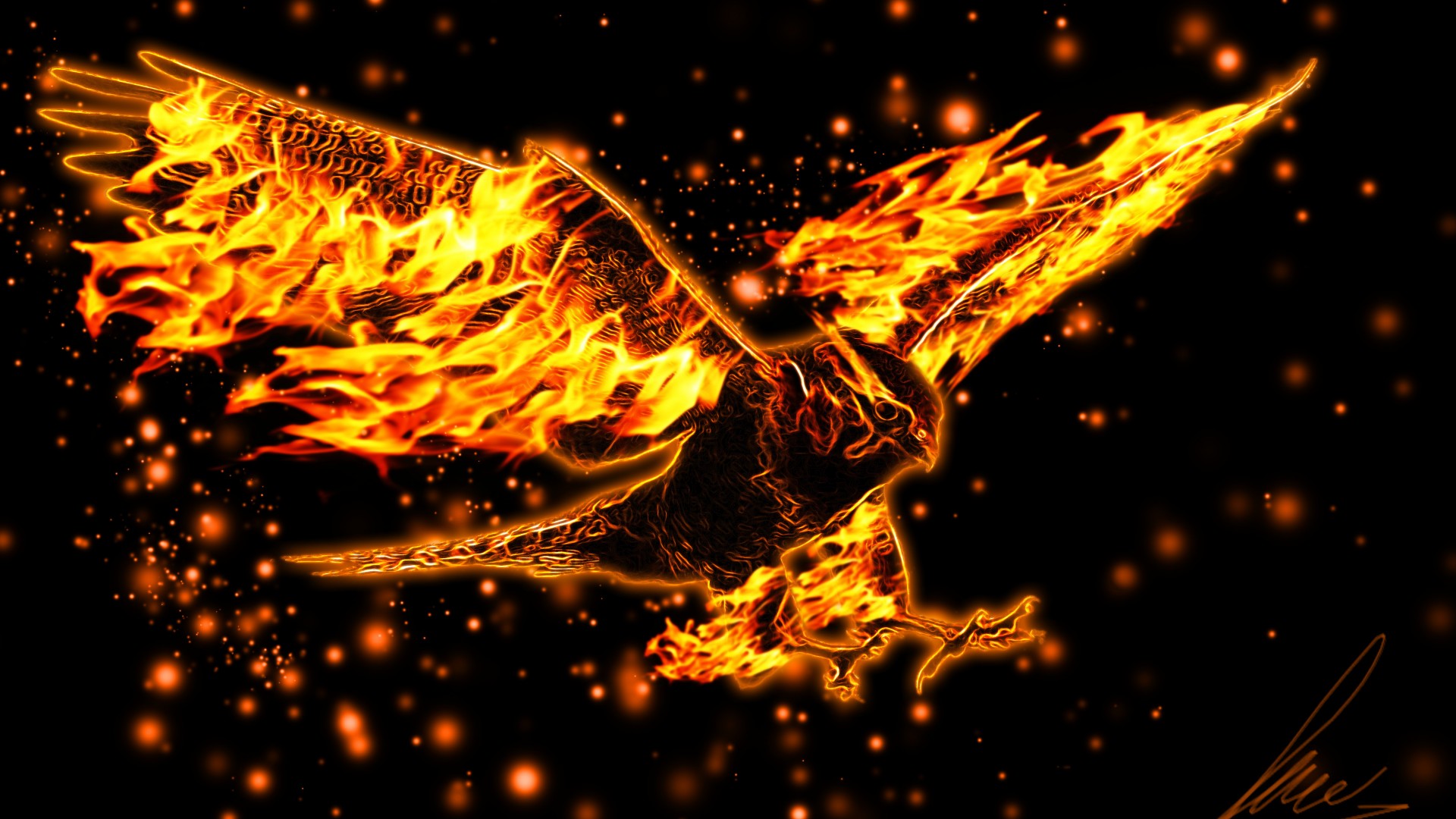 burning, Eagle, Flight, Wings, Fire, Abstract Wallpaper