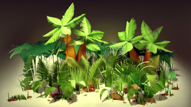 jungles, Tropical, Palm, Trees, Bushes, Leaves, Paper, Cardboard HD Wallpaper Desktop Background