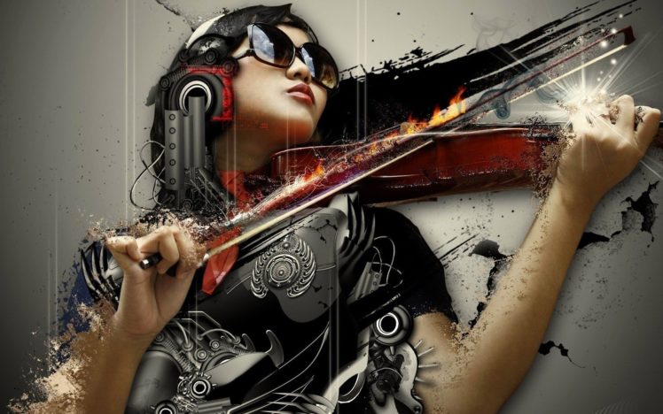 girl, Violin, 3d, Art HD Wallpaper Desktop Background
