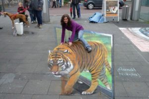 street art pain, Tiger, Girl