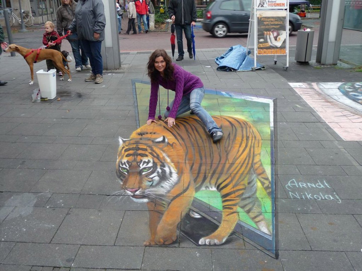 street art pain, Tiger, Girl Wallpaper