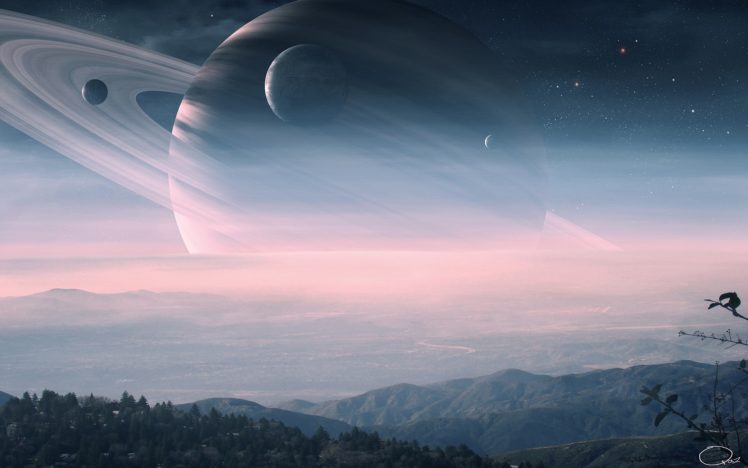 landscapes, Planets, Saturn, Digital, Art, Science, Fiction HD Wallpaper Desktop Background