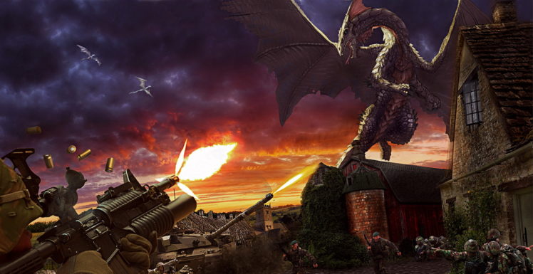 battles, Dragons, Assault, Rifle, Firing, Fantasy, Sci fi, Fantasy, Weapons, Guns HD Wallpaper Desktop Background