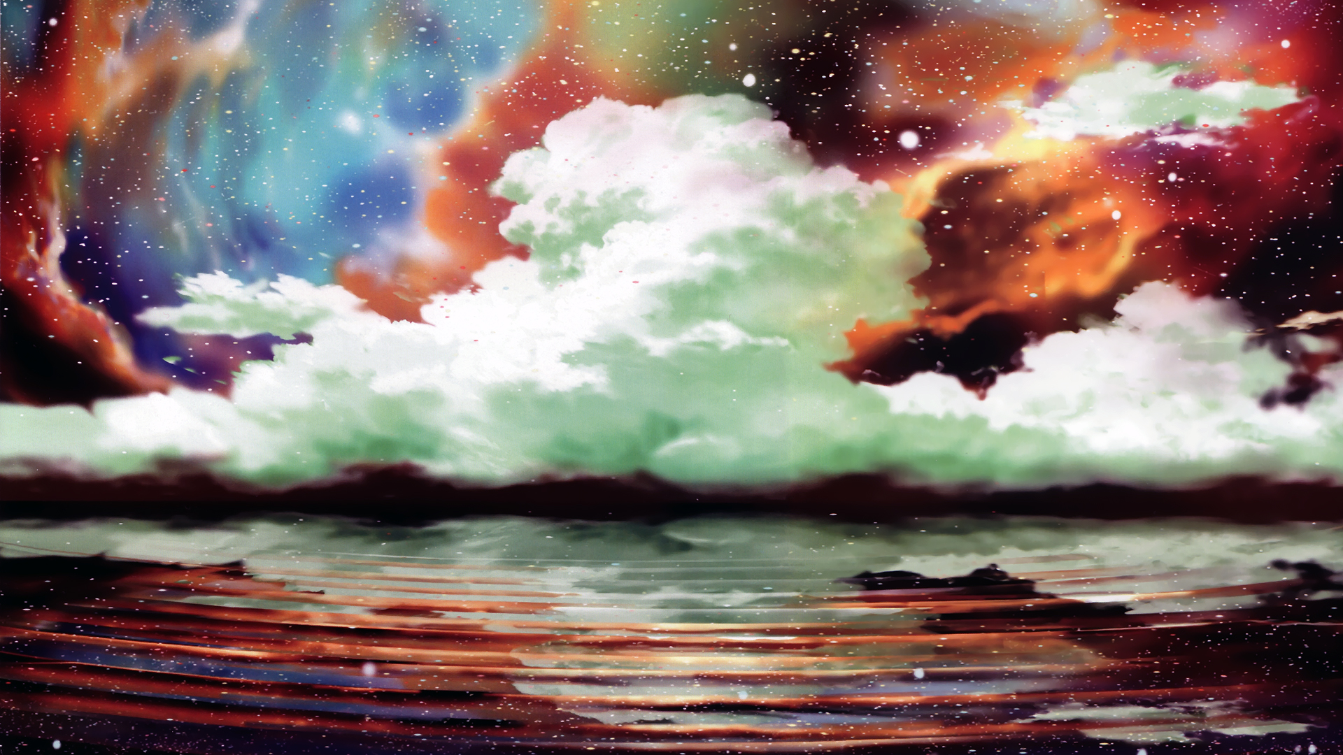 clouds, Landscapes, Artwork, Fantasy, Sky, Clouds, Ocean, Sea, Reflection Wallpaper