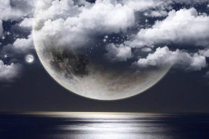 ocean, Clouds, Moon, Photomanipulation