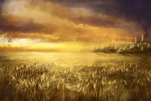 art, Field, Wheat, Ears, Sky, Clouds