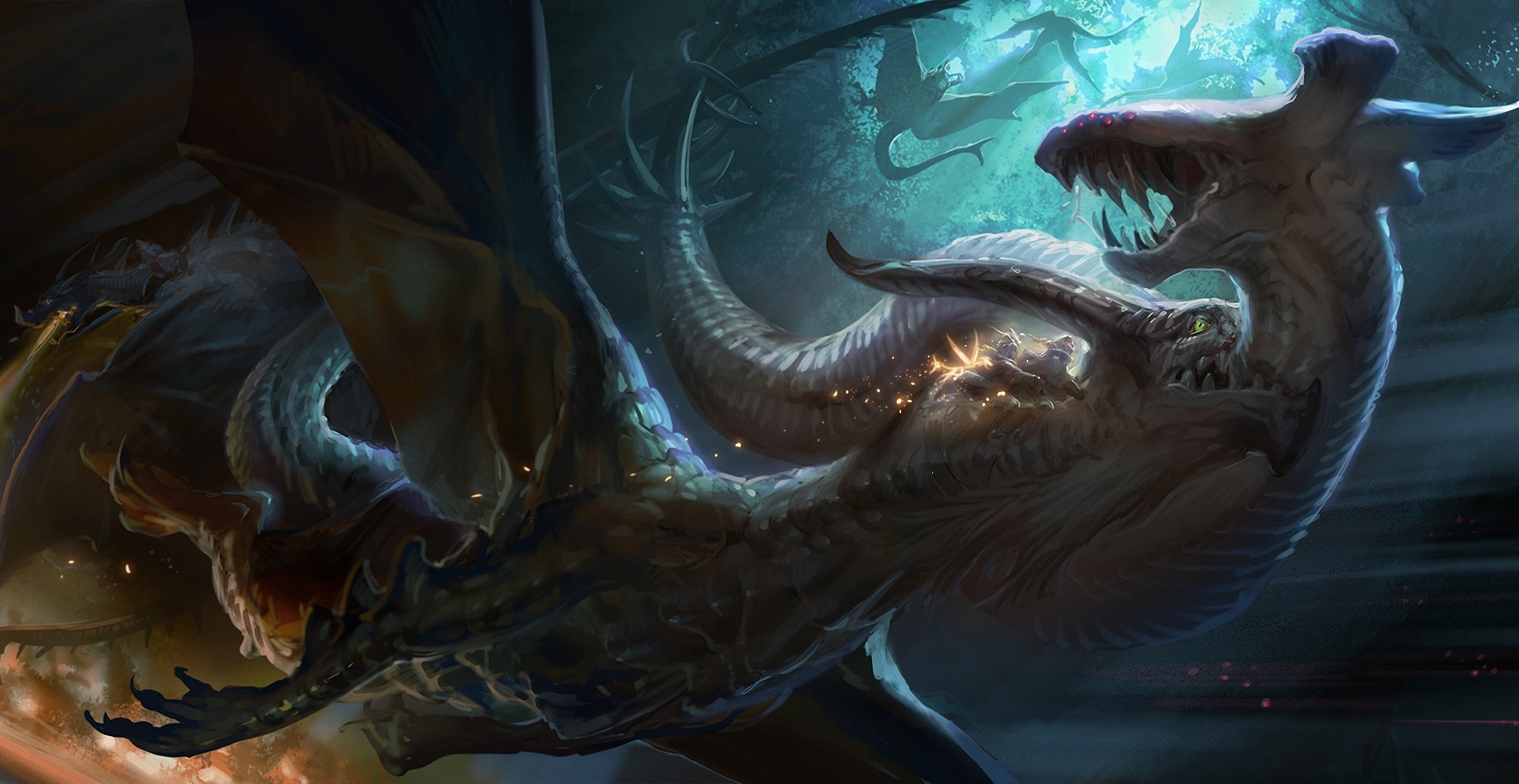 dragons, Battles, Fantasy Wallpaper