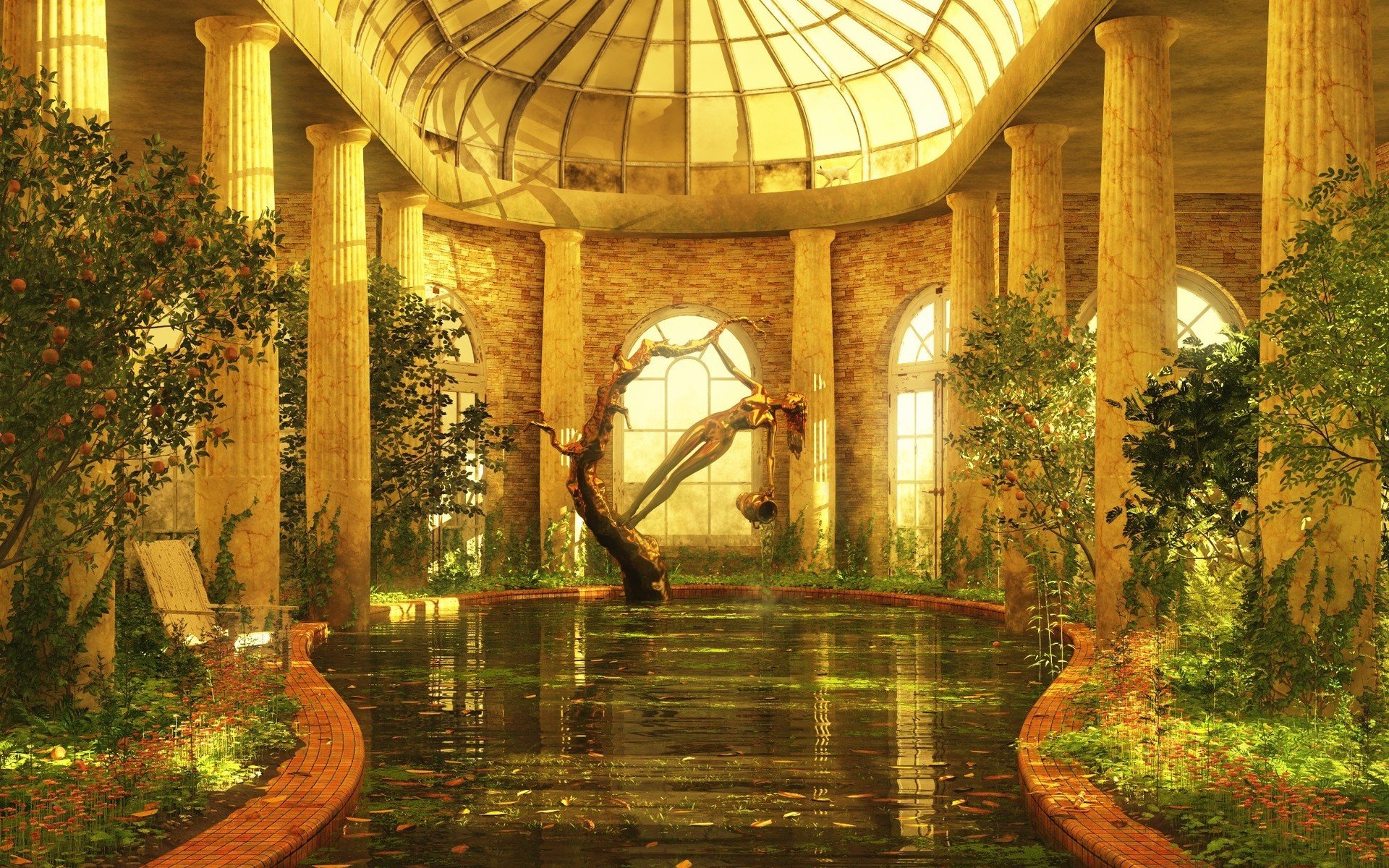 golden, Girl, Digital, Art Wallpaper
