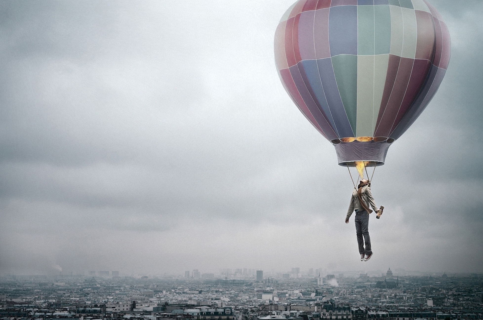 creative, City, Could, Man, Balloon, Fire, Flight Wallpapers HD / Desktop  and Mobile Backgrounds
