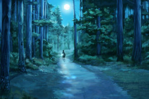 pattern, Forest, Night, The, Moon, The, Path, The, Girl, A, Flashlight, Fireflies, Tree
