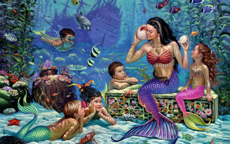 wil, Cormier, Mermaids, Children, The, Seabed, Fish, Frigate HD Wallpaper Desktop Background