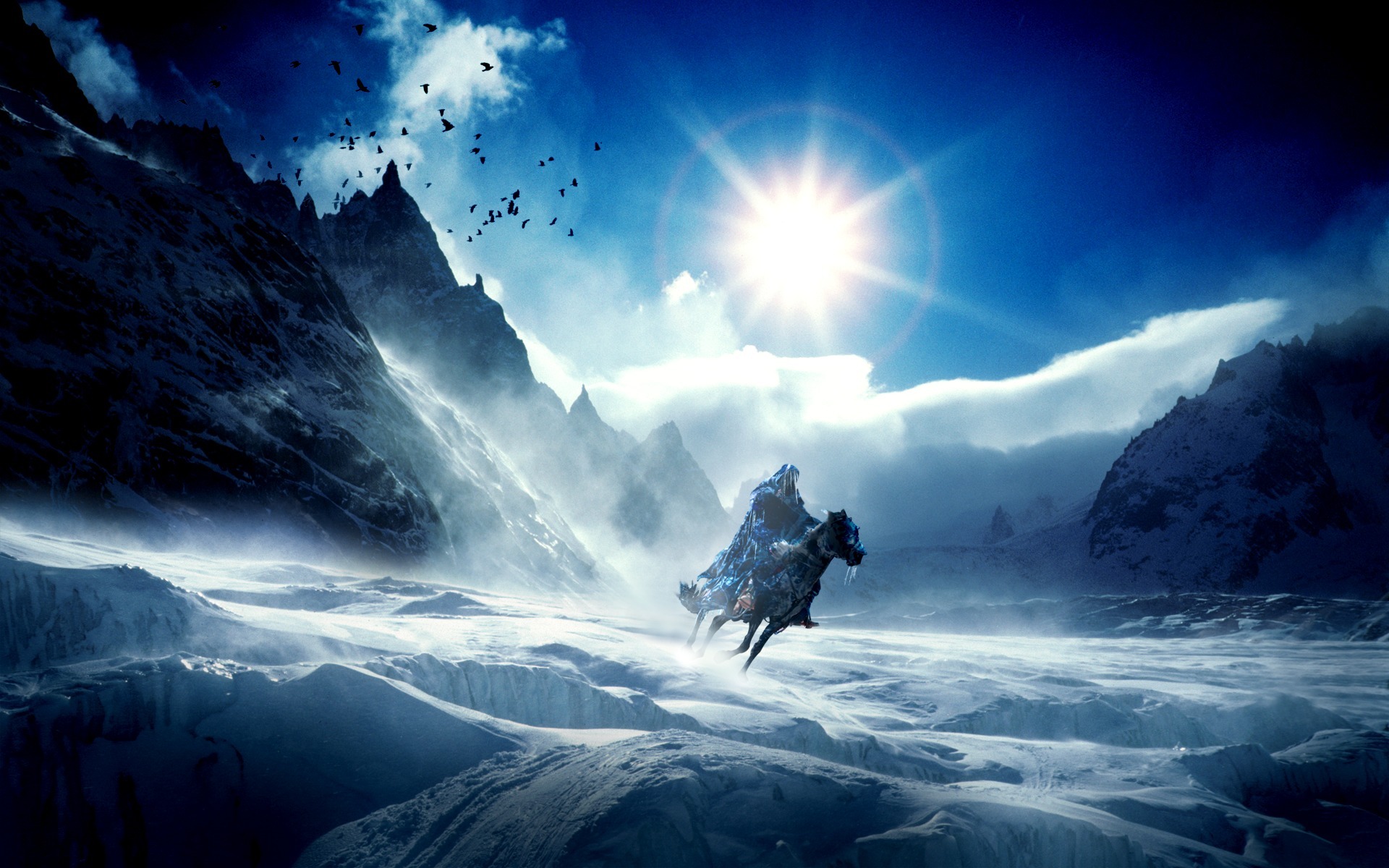 warriors, Mountains, Scenery, Sky, Snow, Fantasy Wallpaper