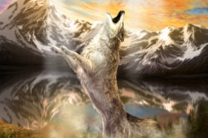 wolves, Mountains, Painting, Art, Animals, Wolf