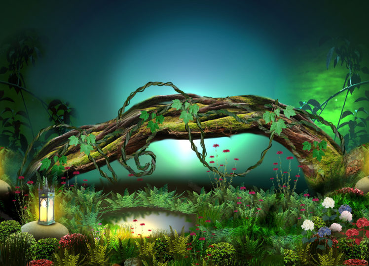 3d, Nature, Phantasmagoria, Fantasy, Flowers, Forest HD Wallpaper Desktop Background