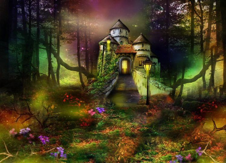 digital, Art, 3d, Phantasmagoria, Castle, Trees, Forest HD Wallpaper Desktop Background
